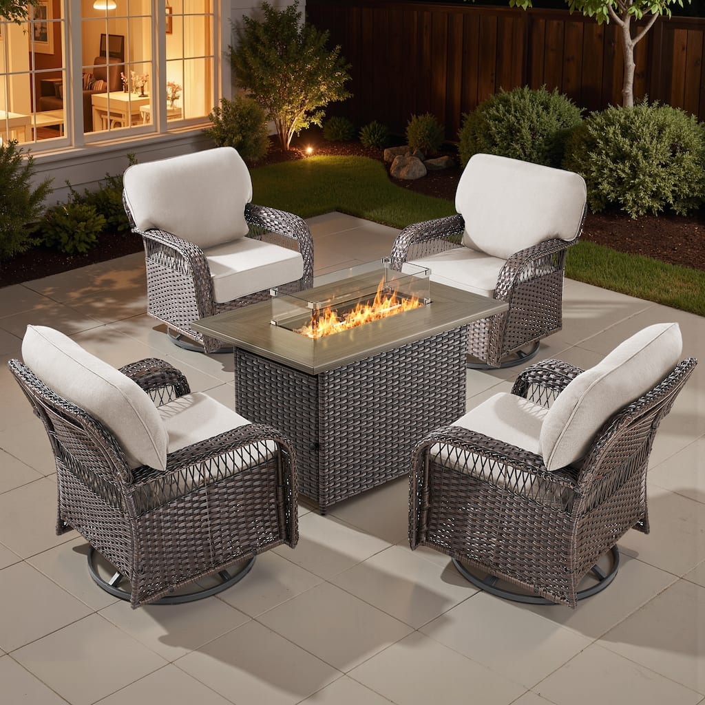 Pocassy Outdoor Fire Table with Swivel Chair Funiture Set.