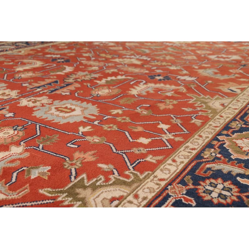 Floral Heriz Serapi Indian Large Area Rug Hand-Knotted Wool Carpet - 8'11"x 17'11"
