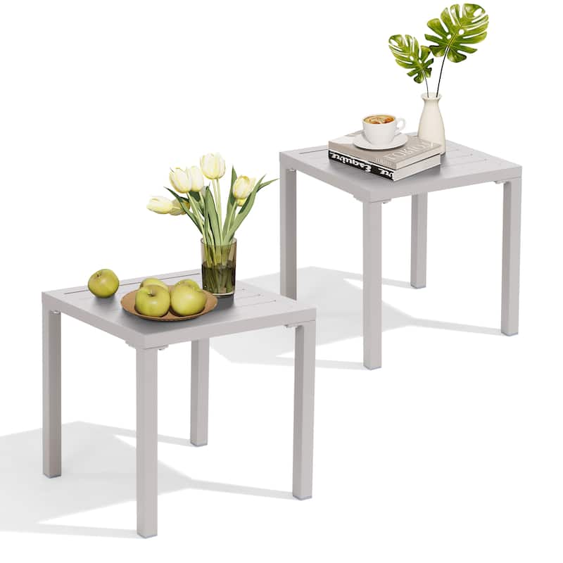 Outdoor Aluminum End Table Square Patio Side Table - 15.7" L x 15.7" W x 15.9" H