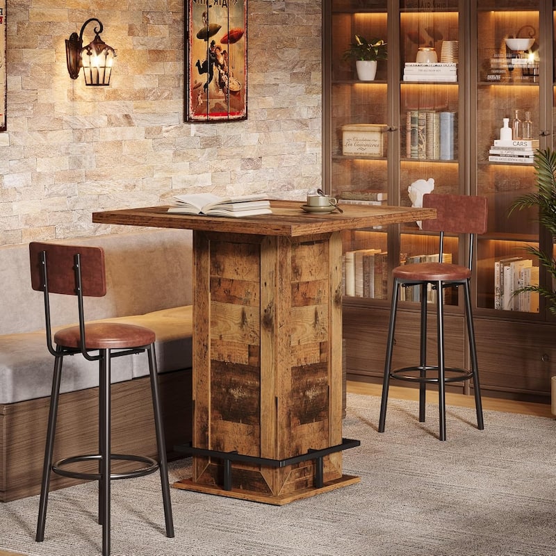39.4" H Square Bar Table, Industrial High Top Bistro Pub Table