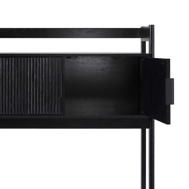 Walker Edison Reeded Desk with Hutch and Outlets