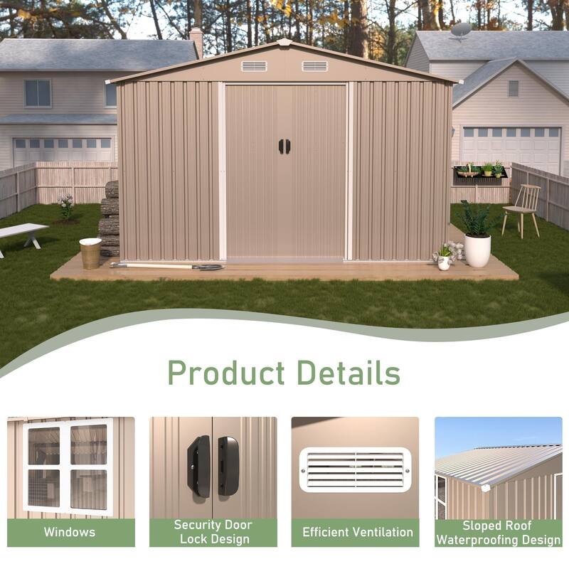Outdoor Permanent Metal Storage Sheds for Gardening Tools, Patio Sheds Warehouse Vault
