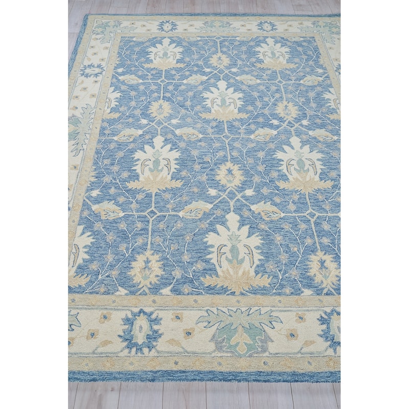 Exquisite Rugs Claremont Oushak Handmade Hand-tufted New Zealand Wool on Canvas Blue/Ivory Area Rug