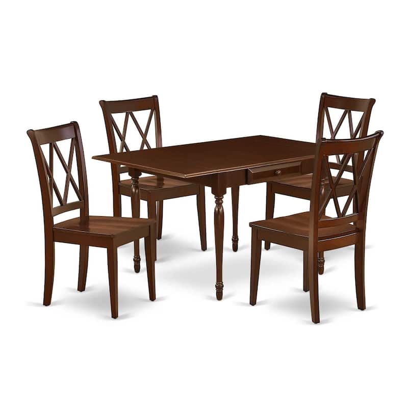 HomeStock 5-Pc Mahogany Finish Solid Wood Top - Dining Room Set with Dropleaf - Seats 4