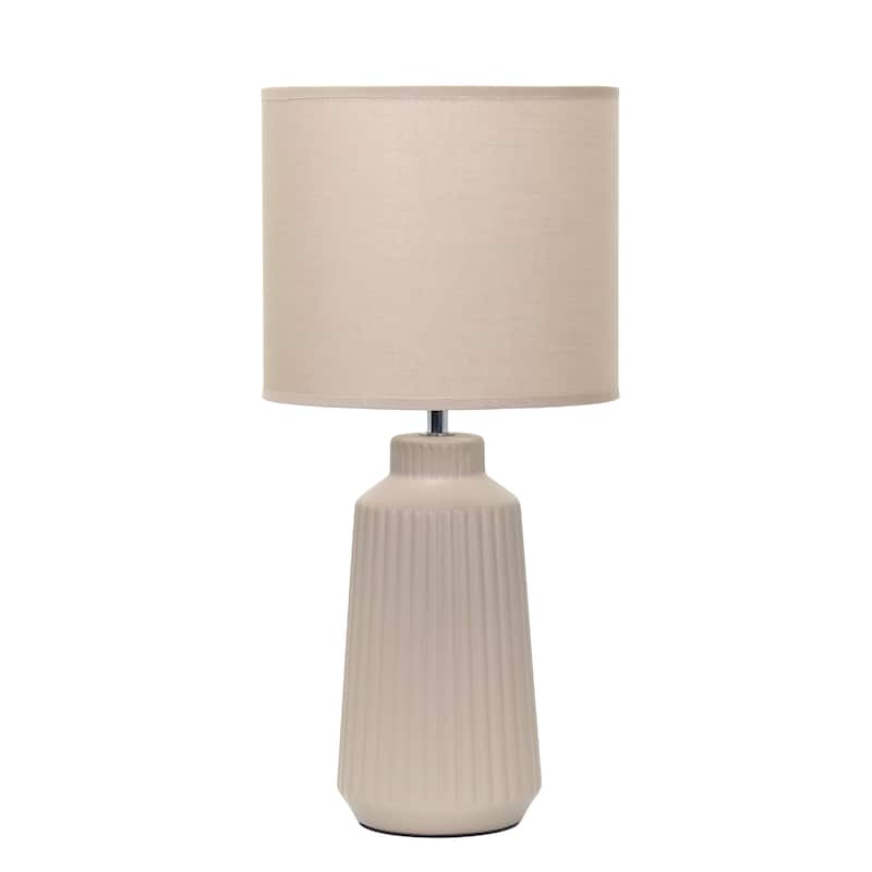 Textured Ceramic Table Lamp with Fabric Drum Shade Modern Faceted Base Compact Accent Lighting Multiple Colors - Taupe