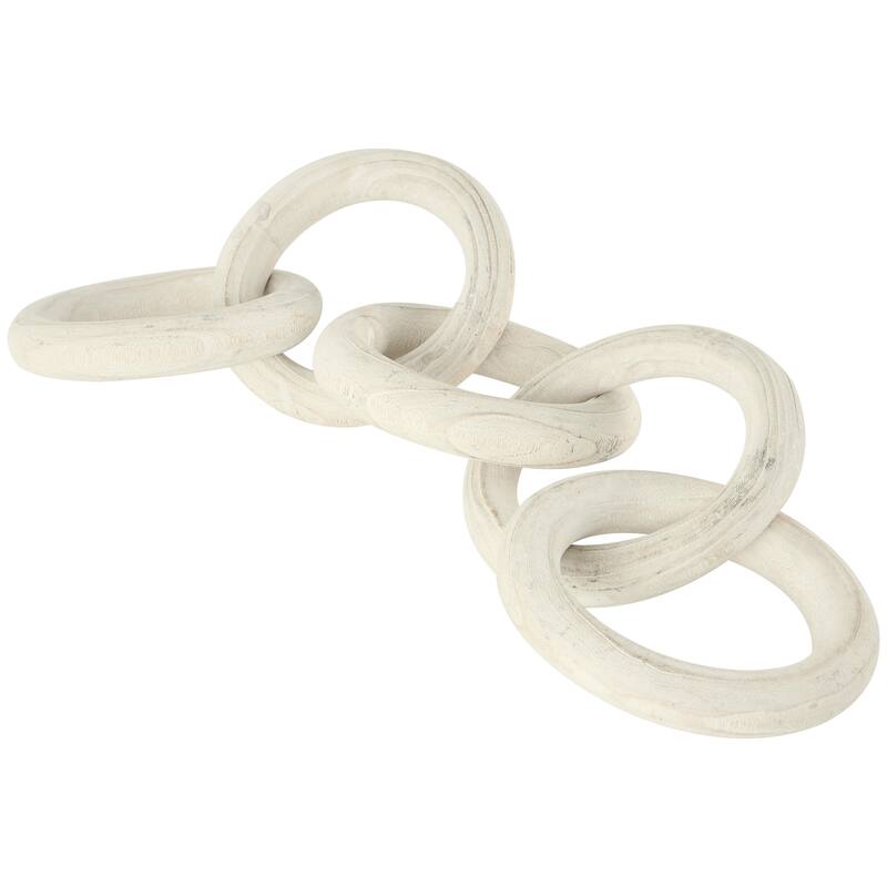 Wood Chain 5 Link Decorative Sculpture with Natural Wood Grain - White - Roche River Decor