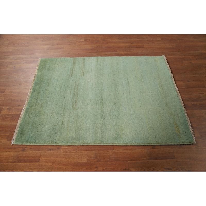 Green Gabbeh Modern Foyer Rug Handmade Wool Carpet - 3'6"x 4'8"