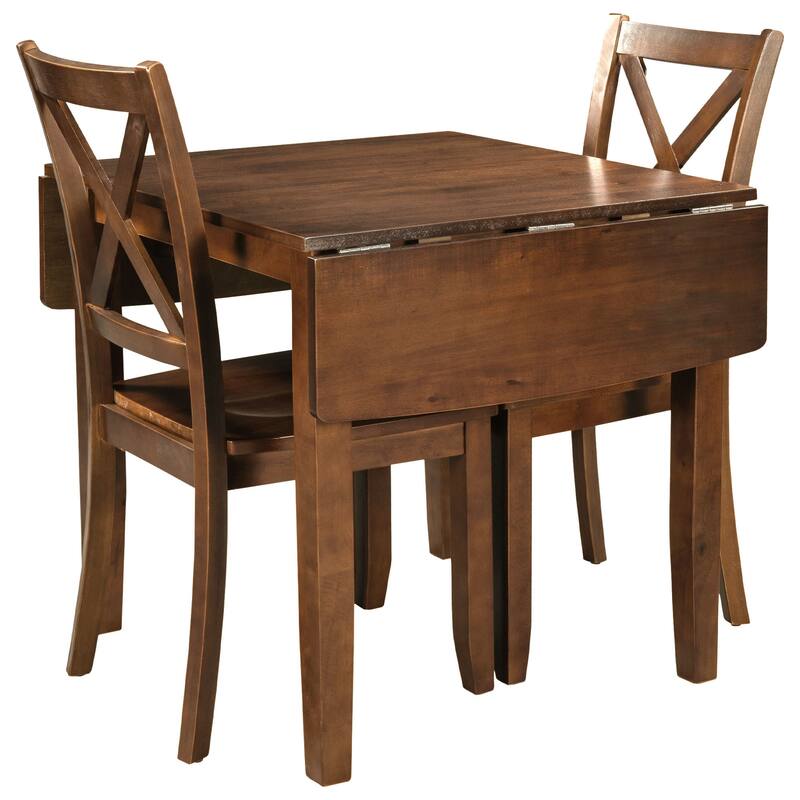 3-Piece Wood Drop Leaf Breakfast Nook Dining Table Set with Two X-back Chairs for Small Space Solutions