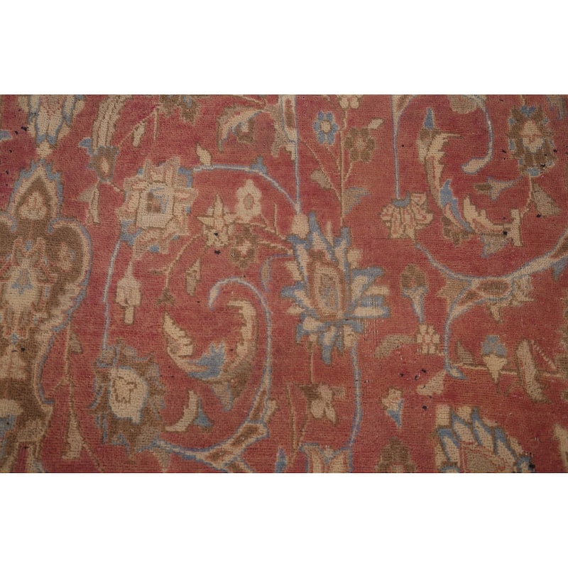 Mashad Persian Vintage Area Rug Handmade Floral Pink Wool Carpet - 9'2"x 13'5"