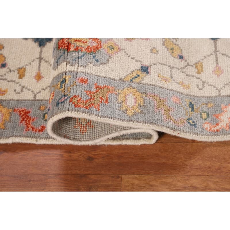 All-Over Floral Ivory Oushak Indian Foyer Rug Hand-Knotted Wool Carpet - 2'6"x 5'9"