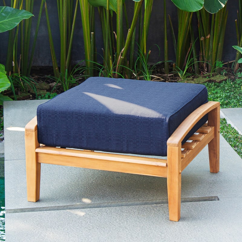 Cambridge Casual Leon Teak Patio Ottoman with Cushion - Navy