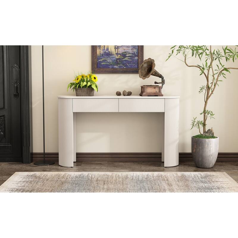 Modern Console Table with Storage - Champagne White