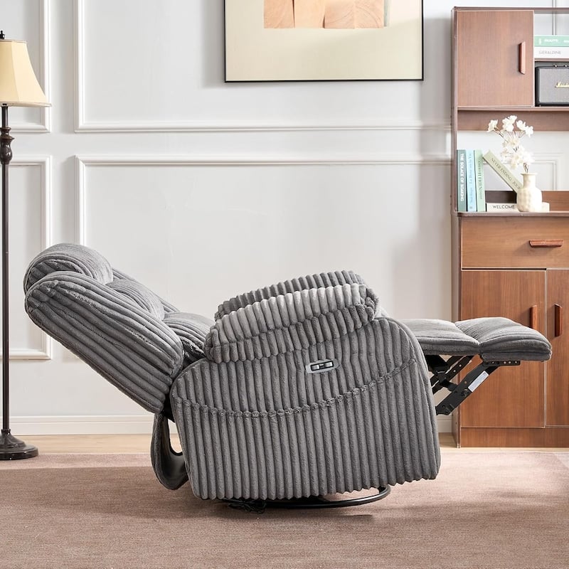 Extra-wide 270° Rotating Heated Massage Electric Recliner with USB/Type-C Charging Port