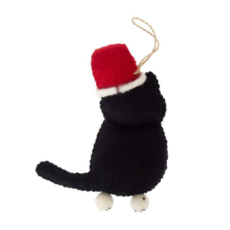 Handmade Felt Black and White Tabby Cat Felt Ornament