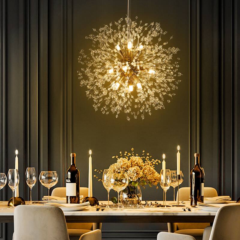 8/9/16-Light Modern Glam Linear Sputnik Globe Pendant Island Light Firework Starburst Crystal Chandelier with Crystal Beads