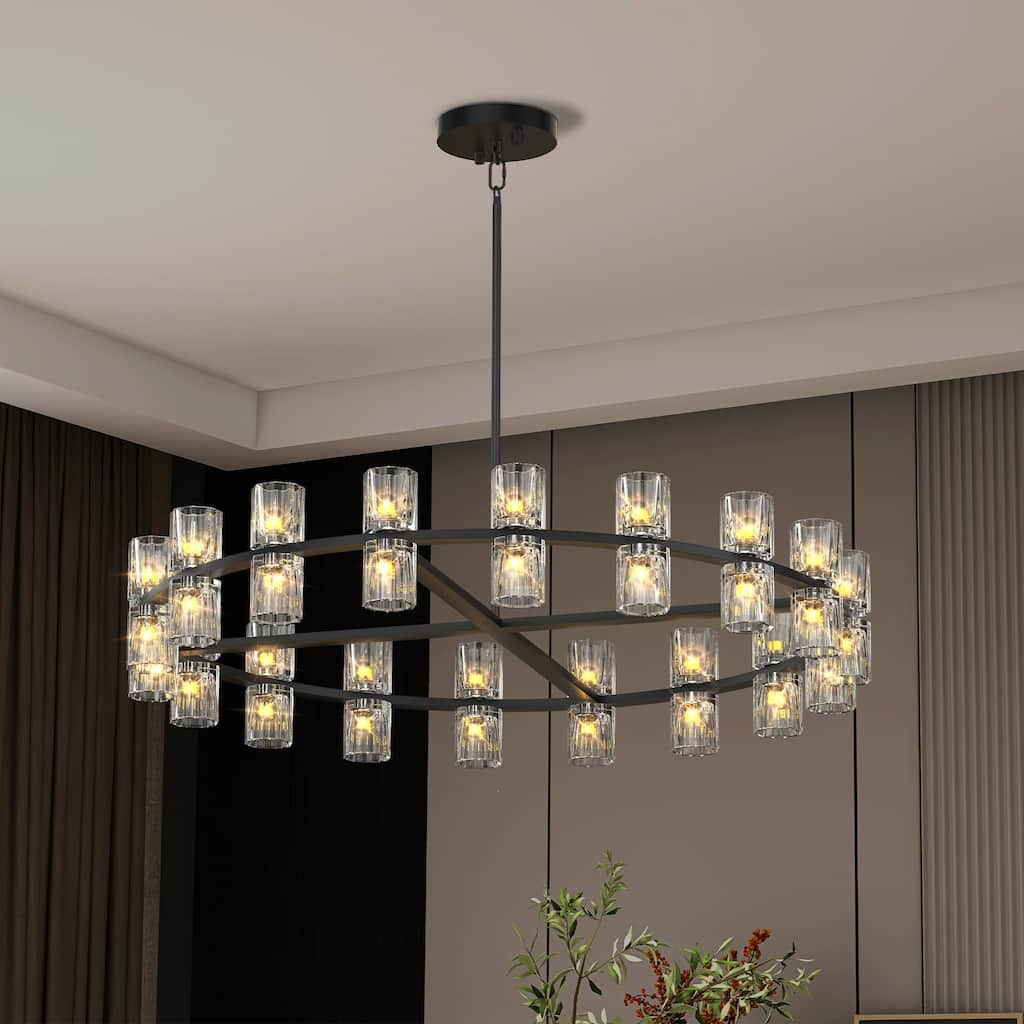 36" Luxury Crystal Chandelier LED for Living & Dining (Bulbs Incl)
