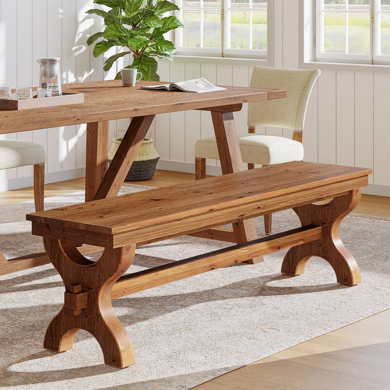 Solid Wood Dining Entryway Shoe Bench, Long Indoor Accent Seat Bench for Dining Room Living Room Hallway