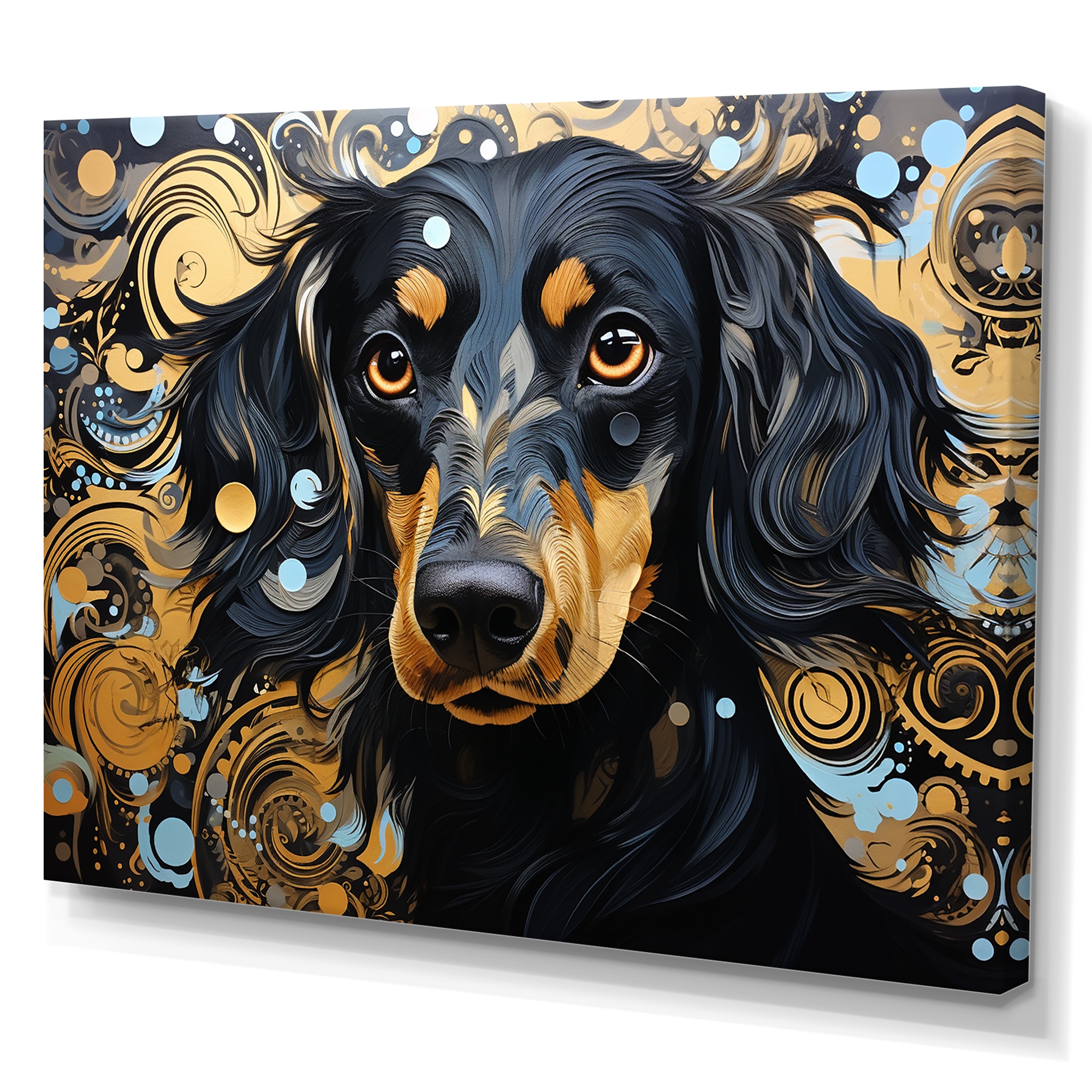 Designart Funny Daschund Portrait II Dog Wall Art 32 in. wide x 24 in. high