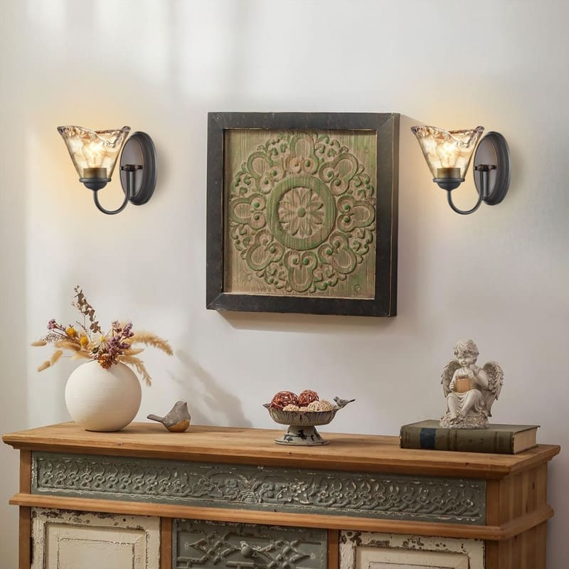 2 Pack light bulb bronze bathroom light fixture glass wall light