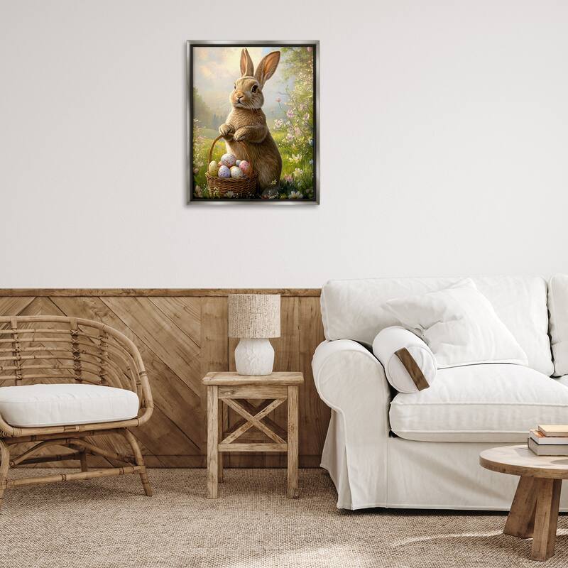 Stupell Bunny with Easter Basket Framed Floater Canvas Wall Art Design By Franklyn Gregory