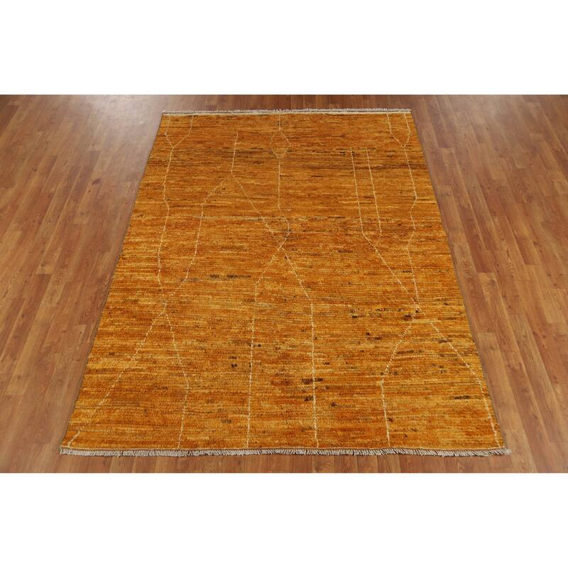 Moroccan Oriental Area Rug Hand-Knotted Orange Tribal Wool Carpet - 5'6" x 7'6"