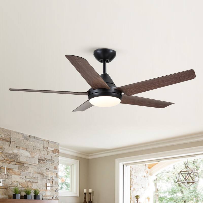 YUHAO Modern Indoor 48 in. Integrated LED Ceiling Fan with Remote Control - 48 INCHES - 48 INCHES - Brown - Remote