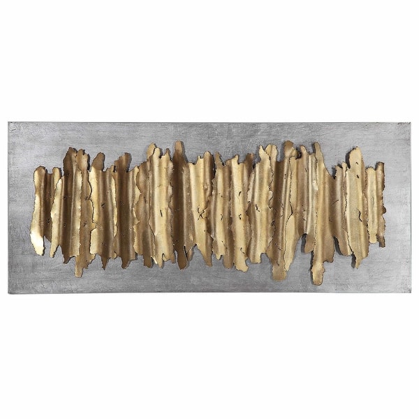 slide 2 of 8, Uttermost Lev 55-1/4" x 24" Abstract Wall Sculpture Antiqued Silver Leaf / Gold