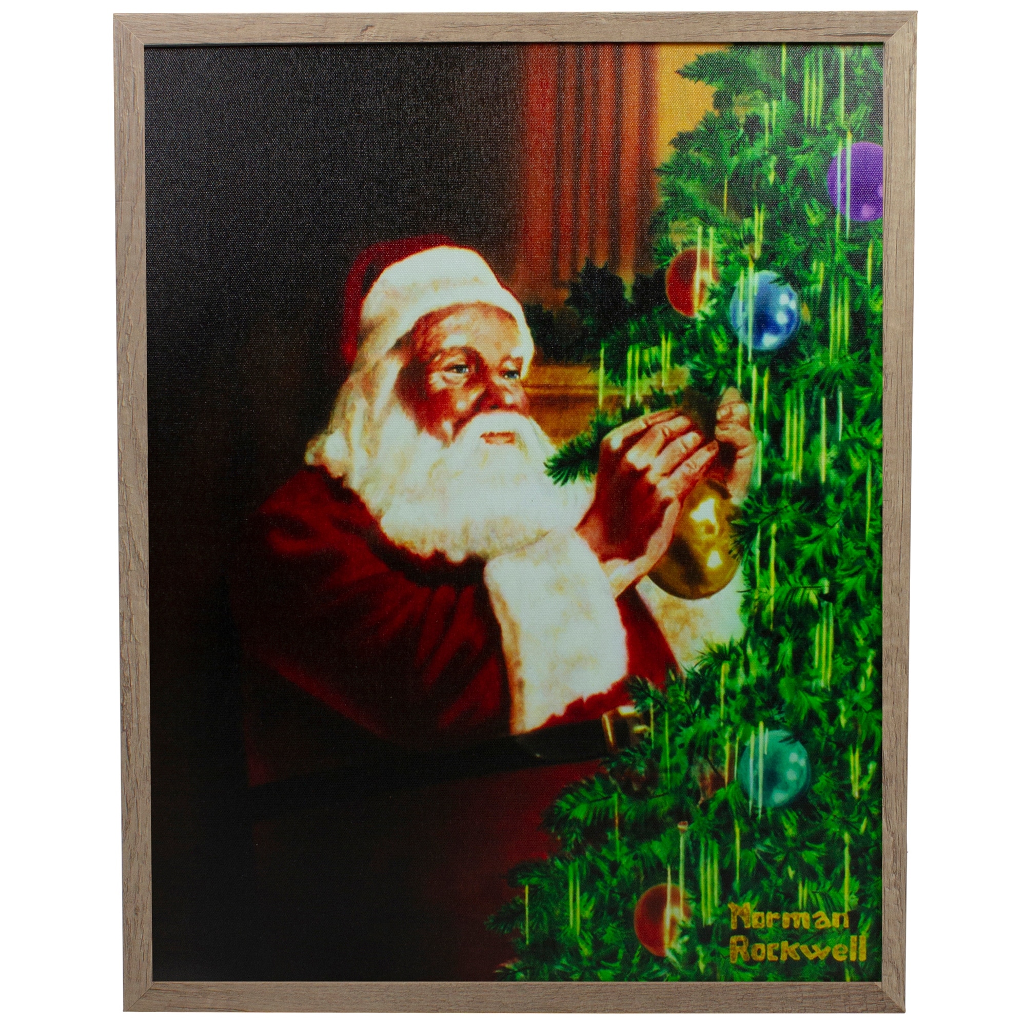 19" Lighted Norman Rockwell 'Santa Trimming Tree' Christmas Wall Art