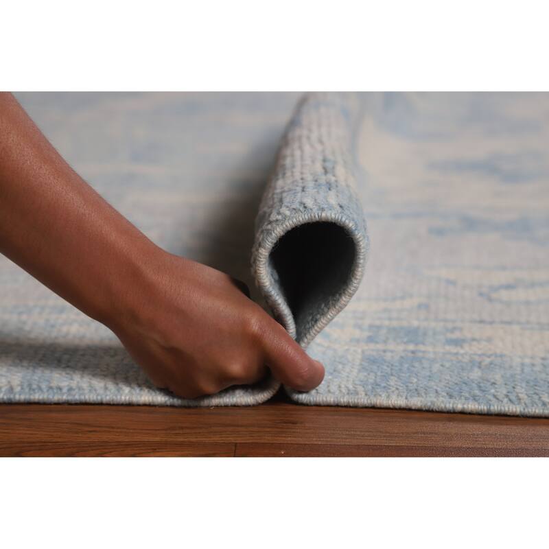 Hand Knotted Oriental 100% Wool Carpet Transitional All-Over Navy Blue & Blues Oushak Area Rug - 12' 6'' X 9' 11''