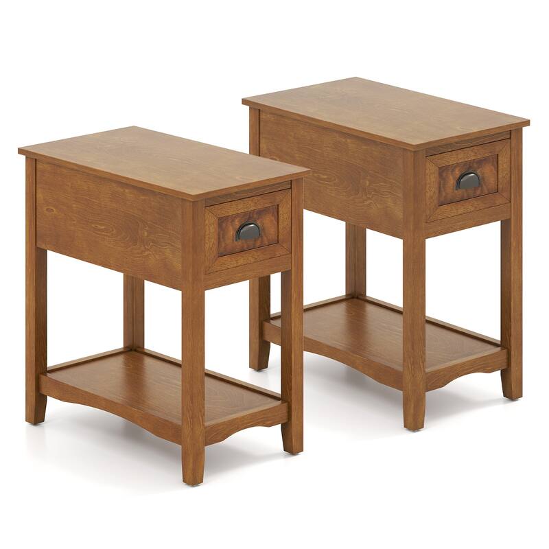 Gymax Set of 2 Contemporary Side End Table Compact Table w/ Drawer - 13'' X 22'' X 23'' (L X W X H)
