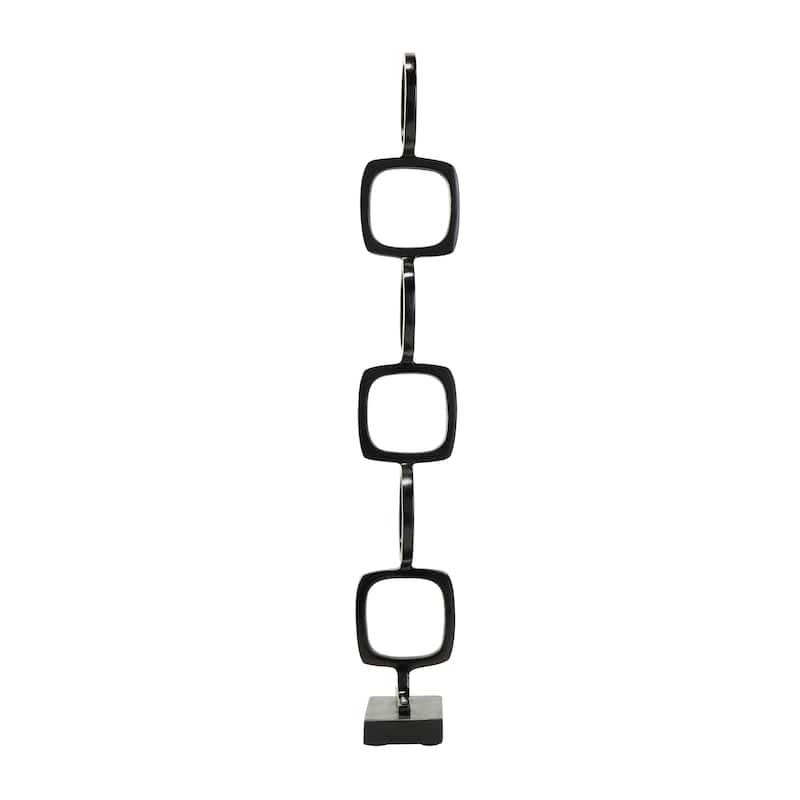 Silver, Gold or Black Aluminum Stacked Geometric Rings Sculpture with Marble Bases (Set of 2)
