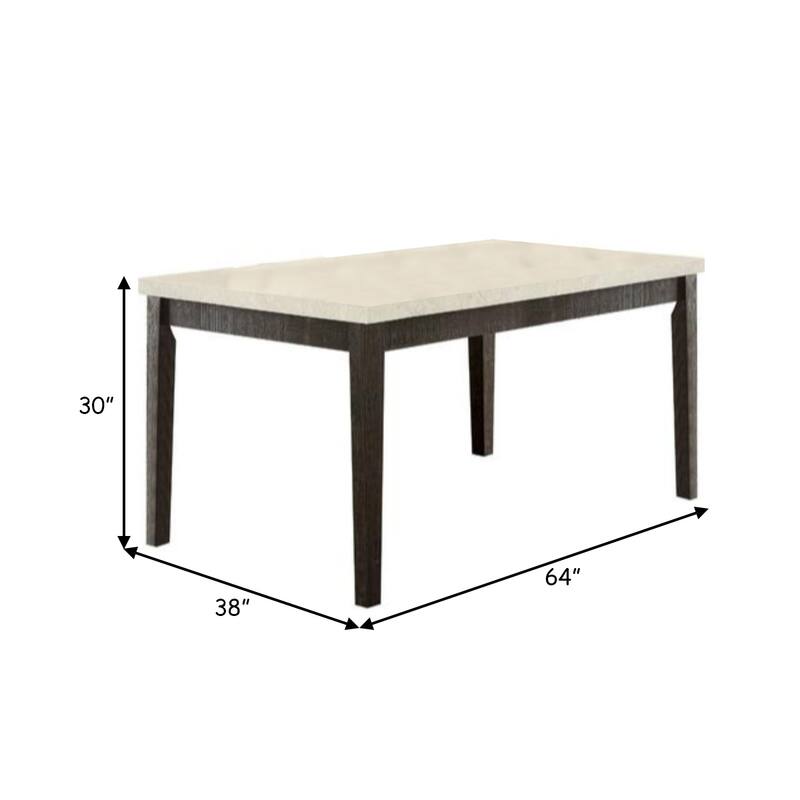 Rectangular Wooden Dining Table with Marble Top, White and Dark Oak Brown