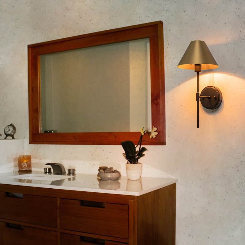 Modern 1-Light Wall Sconce with Cone Metal Shade for Bedroom, Hallway, Living Room - Black Gold - 7.9" W x 9.8" D x 16.1" H