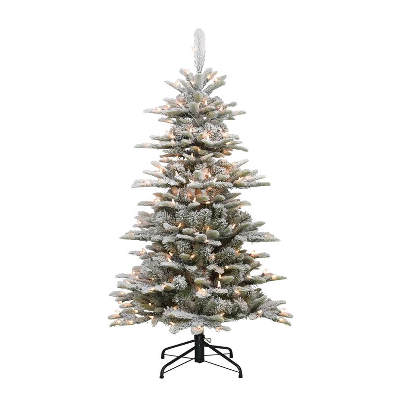 Puleo International Pre-Lit Slim Flocked Aspen Fir 4.5' Artificial Christmas Tree