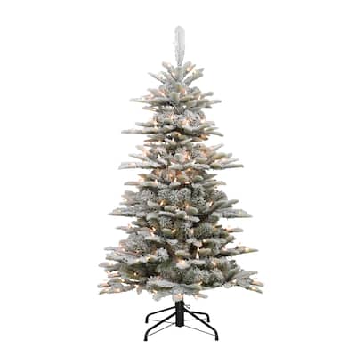 Puleo International Pre-Lit Slim Flocked Aspen Fir 4.5' Artificial Christmas Tree