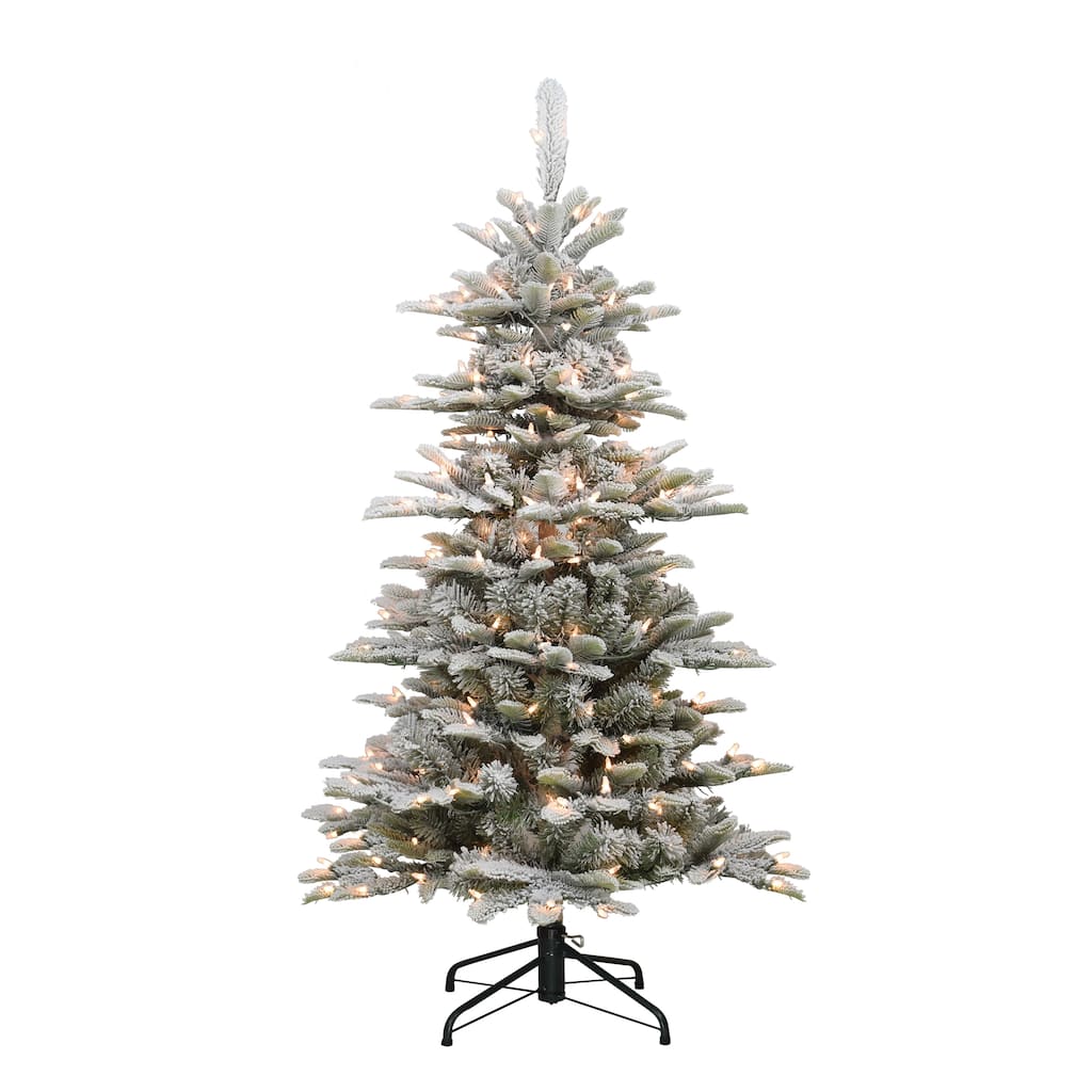 Puleo International Pre-Lit Slim Flocked Aspen Fir 4.5' Artificial Christmas Tree