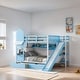 preview thumbnail 1 of 34, Full Over Full Castle Style Bunk Bed Kids Bed with 2 Drawers 3 Shelves and Slide Kids Furniture, Blue