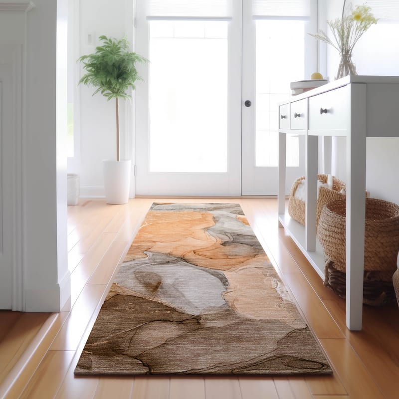 Premium Washable Super Soft Abstract Watercolor Mayfield Rug - Orange - 2' 3" x 7' 6" - Runner