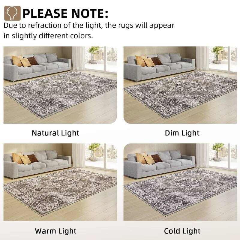 Vintage Rugs for Living Room, Medallion Print Soft Non Slip Low Pile Floor Carpet