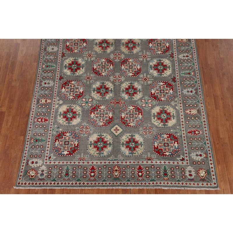 All-Over Gray Kazak Oriental Area Rug Handmade Living Room Wool Carpet - 6'8" x 9'8"