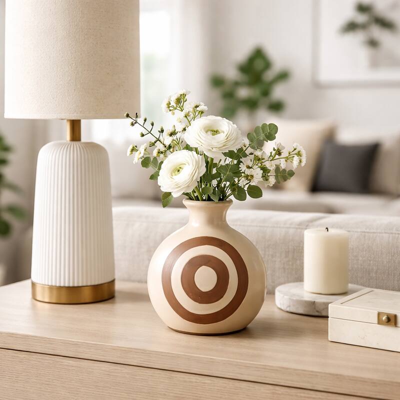 Ceramic Abstract Two-Toned Modern Vase - Ivory, 6" - Ivory/ Tan - 6.0"