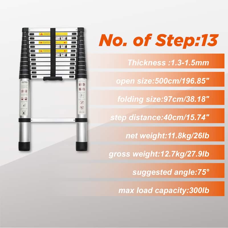16.5FT Portable Multi-Purpose Aluminum Telescopic Extension Ladder