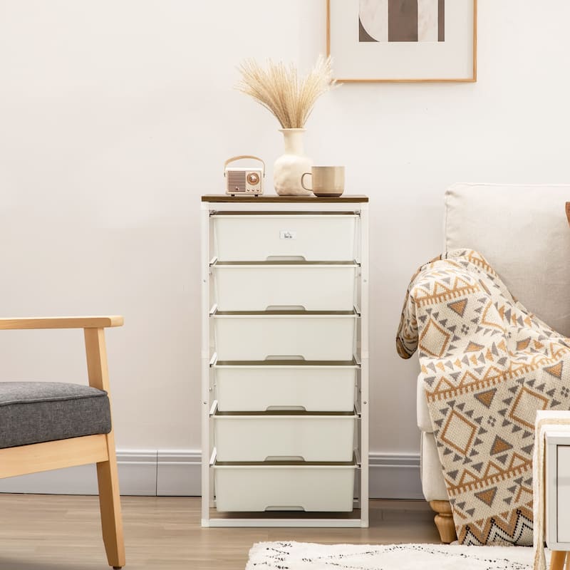 HOMCOM Dresser for Bedroom, 6 Drawer Dresser, Chest of Drawers with Steel Frame for Bedroom, Living Room
