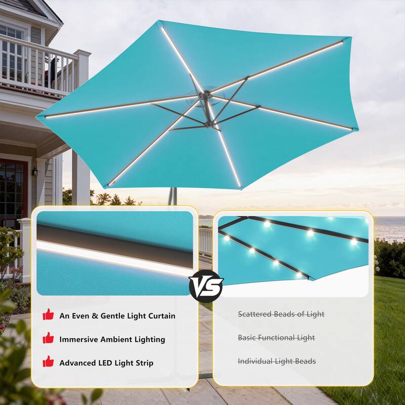 Outdoor 10FT LED lighted Patio Offset umbrella for Garden