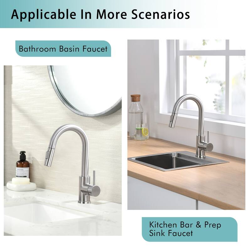Single Handle Stainless Pull-out Kitchen Faucet with Multifunctional Outlet Water Effect