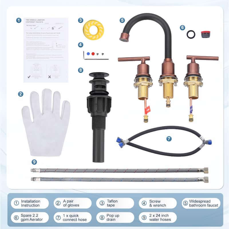 WOWOW 8 in. Widespread Double-Handle Bathroom Faucet with Drain Kit