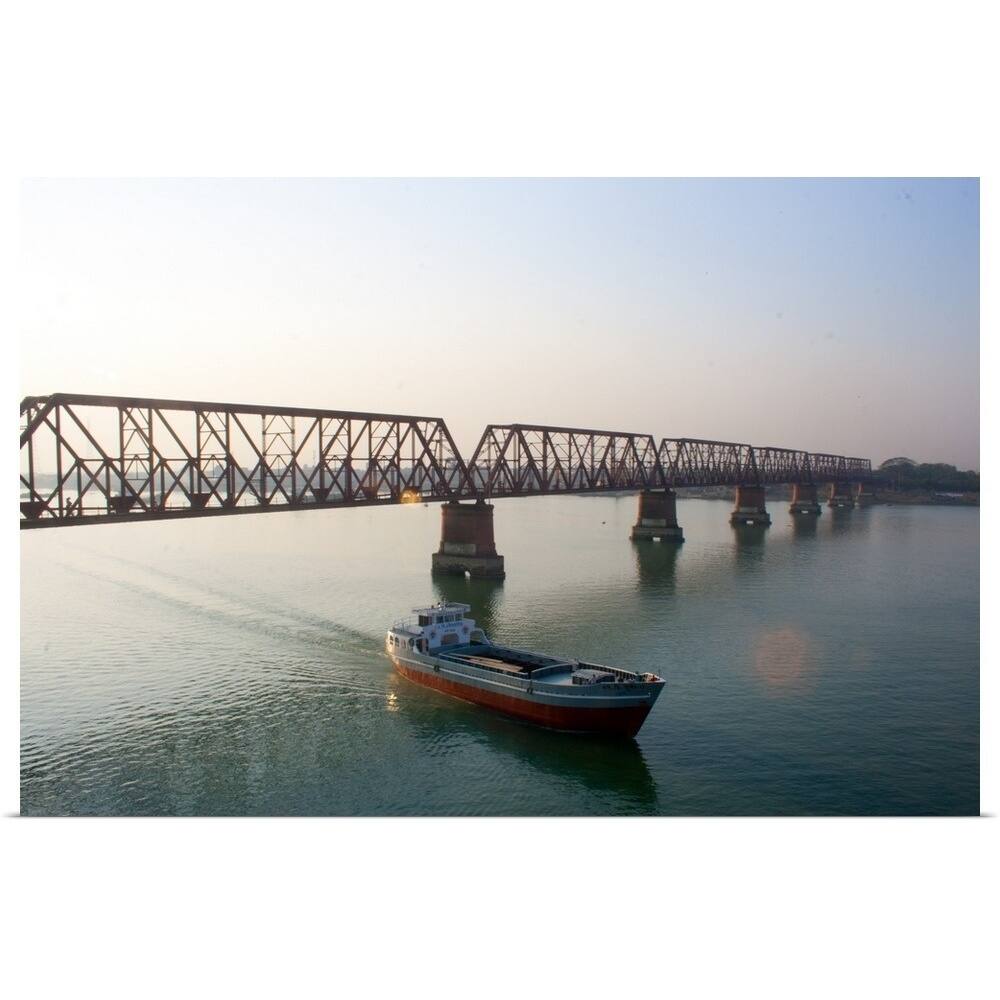 "Boat passing from under bridge in river at Narshingdi, Bangladesh." Poster Print - Multi
