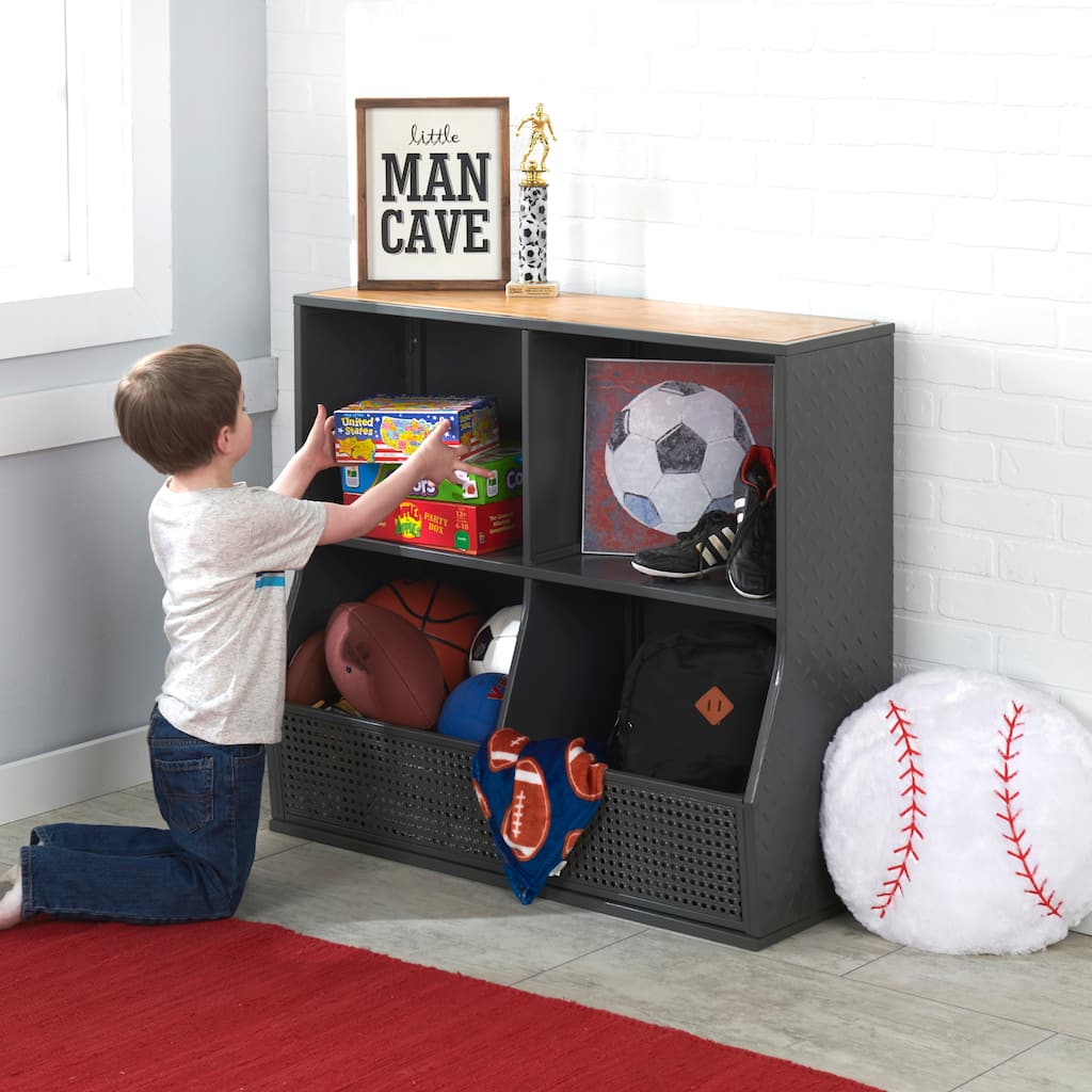 Badger Basket Metal and Bamboo Multi-Bin Storage Cubby - Charcoal/Natural - 36.25" x 14.25" x 33"