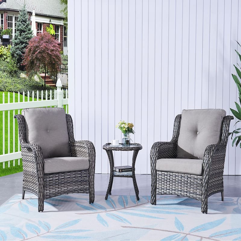 Pocassy Outdoor Wicker Bistro Set, 3 Piece Patio Set