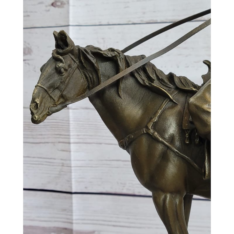 Lawrence Of Arabia Bronze Sculpture Statue Of Arabian Man On Horseback On Marble Base